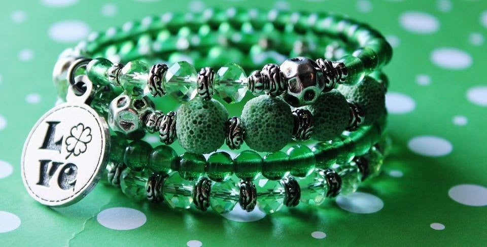 Love with Four Leaf Clover Multi Wrap Bracelet Emerald Green