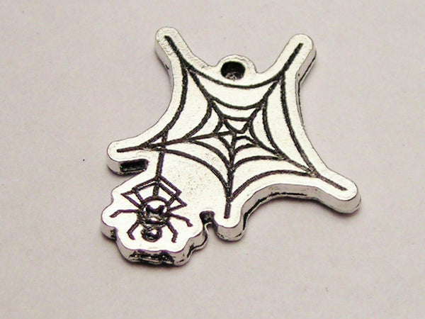 Spider Hanging From Spider Web Genuine American Pewter Charm