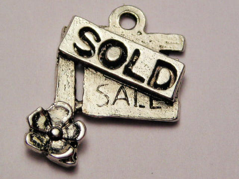 Sold Sign With Flowers Genuine American Pewter Charm