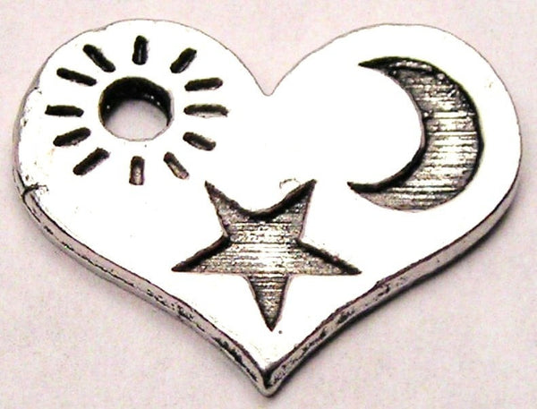 Heart With Sun Moon And Star Genuine American Pewter Charm