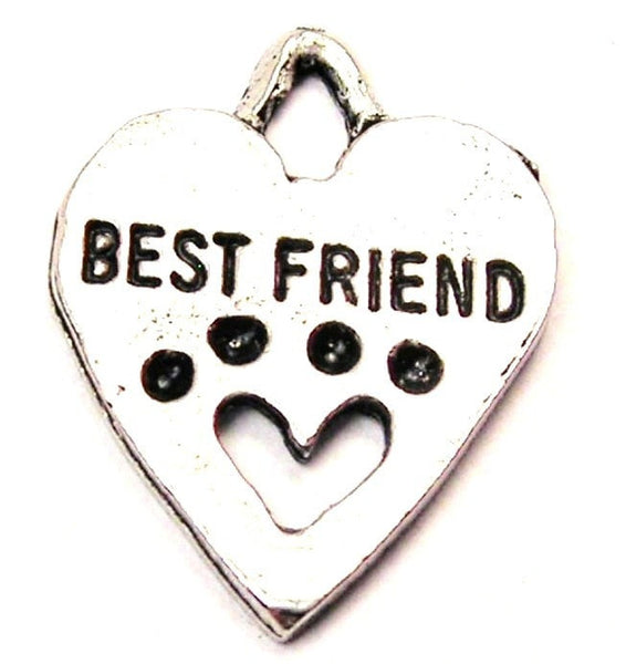 Best Friend Paw Print Heart Genuine American Pewter Charm