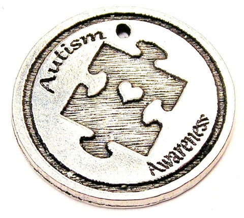 Autism Awareness Puzzle Piece With Heart Genuine American Pewter Charm