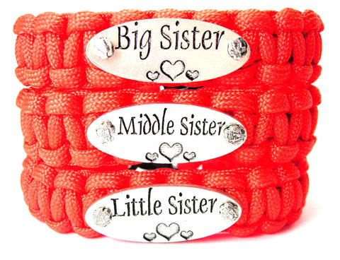 3 Piece Set Big Sister Middle Sister Little Sister 550 Military Spec Paracord Bracelets