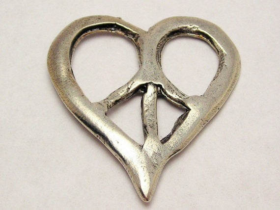 Abstract Rustic Peace Symbol Heart Genuine American Pewter Charm