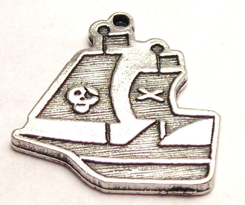 Skull Pirate Ship Genuine American Pewter Charm