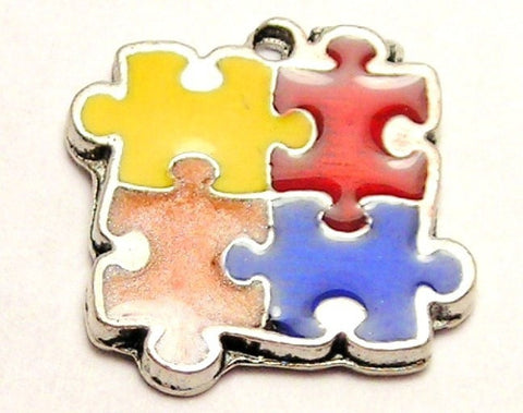Autism Puzzle Pieces Painted Genuine American Pewter Charm