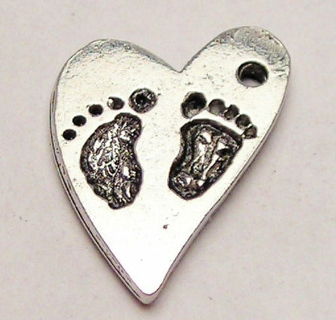 Heart With Baby Footprints Genuine American Pewter Charm