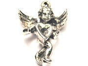Victorian Angel Holding Heart Genuine American Pewter Charm
