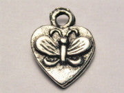 Small Heart With Butterfly Genuine American Pewter Charm