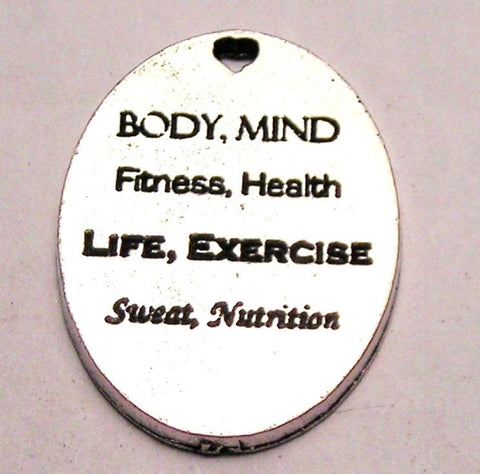 Body Mind Fitness Health Exercise Sweat Nutrition Genuine American Pewter Charm