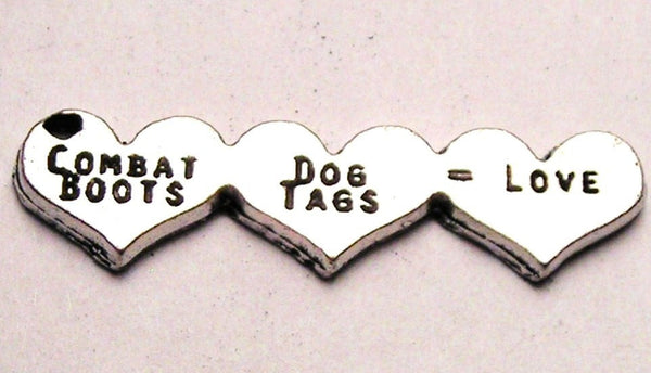 Combat Boots Dog Tags Love Three Hearts Genuine American Pewter Charm