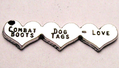 Combat Boots Dog Tags Love Three Hearts Genuine American Pewter Charm