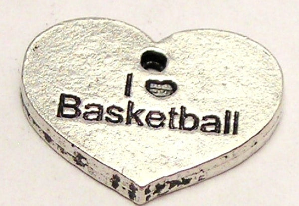 I Love Basketball Accent Heart Genuine American Pewter Charm