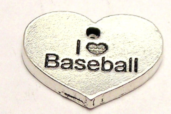 I Love Baseball Accent Heart Genuine American Pewter Charm