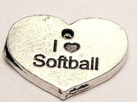 I Love Softball Accent Heart Genuine American Pewter Charm