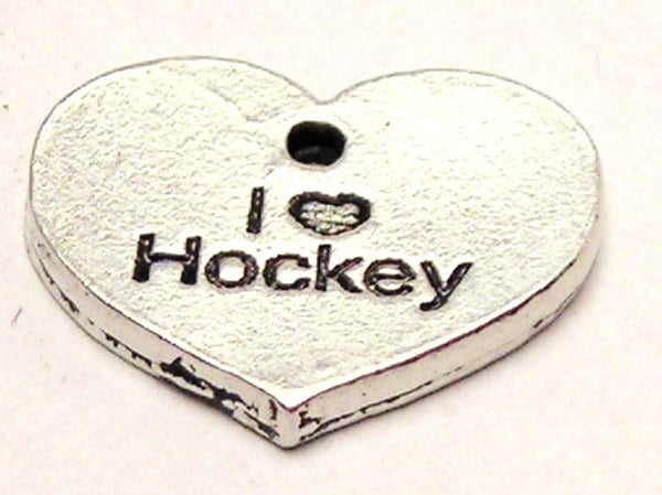 I Love Hockey Accent Heart Genuine American Pewter Charm