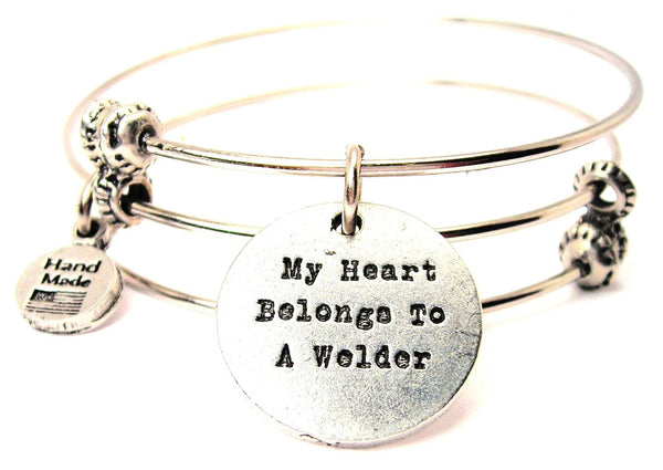 My Heart Belongs To A Welder Triple Style Expandable Bangle Bracelet
