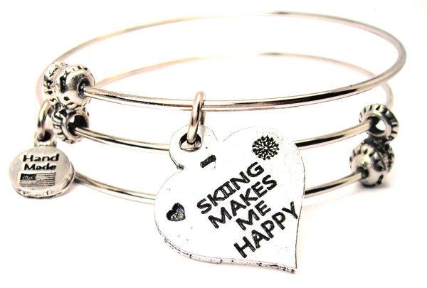 Skiing Makes Me Happy Triple Style Expandable Bangle Bracelet