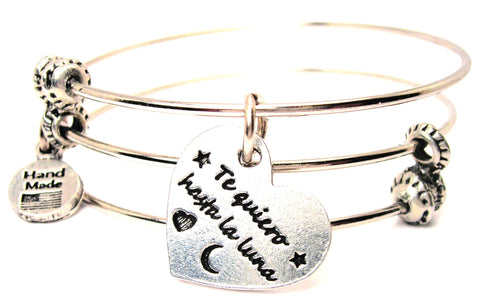 Te Quiero Hasta La Luna I Love You To The Moon Triple Style Expandable Bangle Bracelet