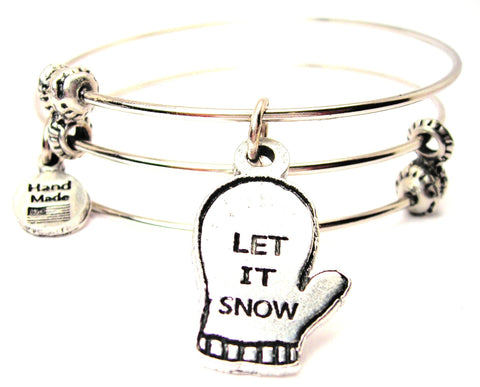 Mitten Let Is Snow Triple Style Expandable Bangle Bracelet