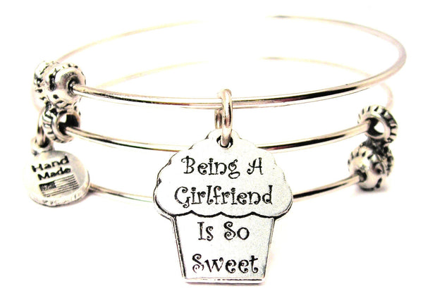 Cupcake Being A Girlfriend Is So Sweet Triple Style Expandable Bangle Bracelet