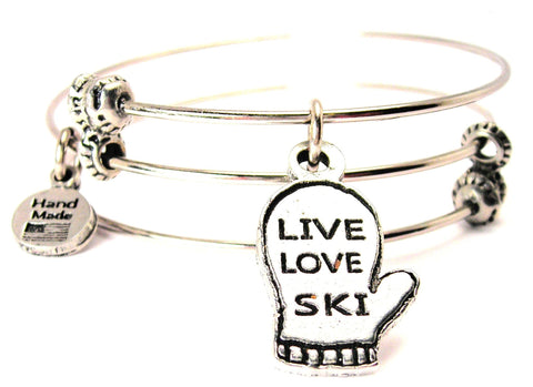 Live Love Ski Mitten Triple Style Expandable Bangle Bracelet