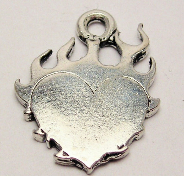 Heart On Fire Flaming Genuine American Pewter Charm