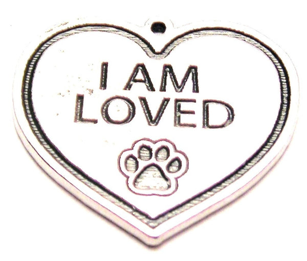 I Am Loved Heart With Paw Print Genuine American Pewter Charm