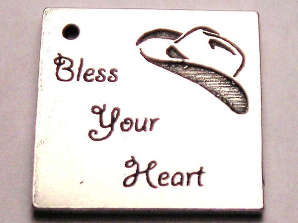 Bless Your Heart With Cowboy Hat Genuine American Pewter Charm