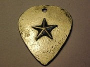 Guitar Pick With Rock Star Symbol Actual Size Genuine American Pewter Charm