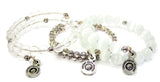 Snowflakes From Heaven 3 Piece Wrap Bracelet Set Cats Eye Glass And Pewter