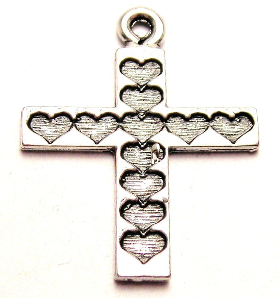 Hearts All Over Cross Genuine American Pewter Charm