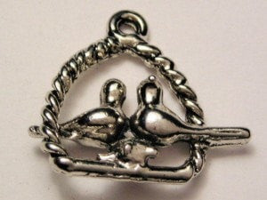 Love Birds On A Perch Genuine American Pewter Charm