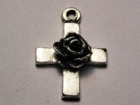 Cross With Rose Bud Genuine American Pewter Charm