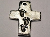 Cross With Footprints Genuine American Pewter Charm