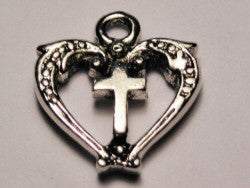 Scrolled Heart With Cross Genuine American Pewter Charm